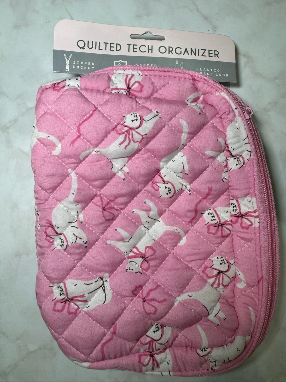 Quilted Tech Organizer Pouch - Pink